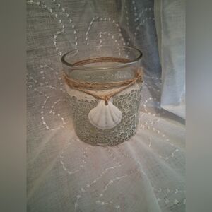 Rustic Glass Candle Holder with Shell Accent